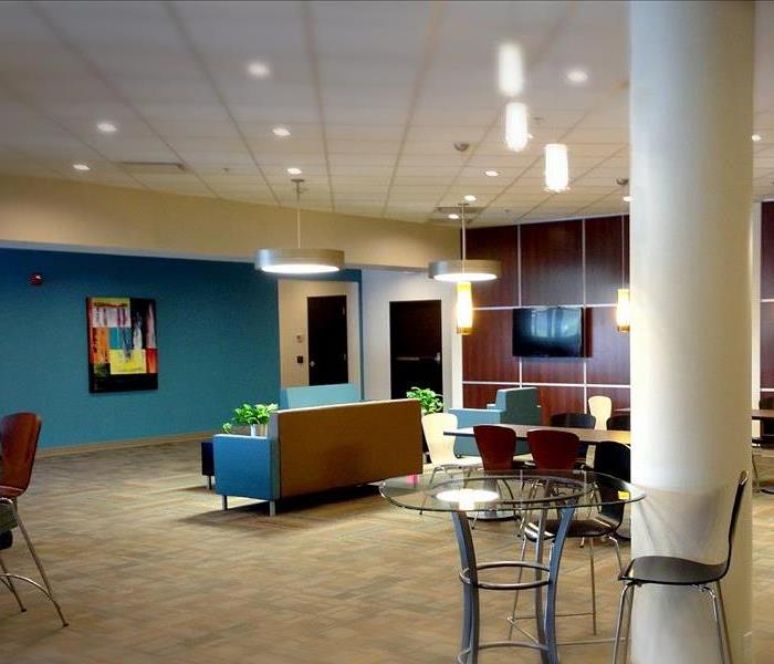 Office lobby with turquoise chairs